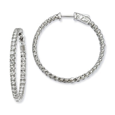 Diamond In and Out Hinged Hoop Earrings Sterling Silver Rhodium-plated QE7955, MPN: QE7955, 8867747…