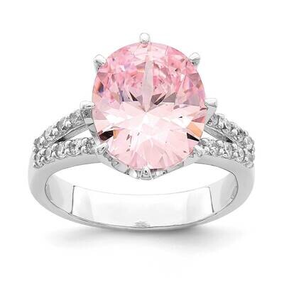12x10 Oval Pink &amp; White CZ Diamond Ring Sterling Silver Rhodium-plated QR7042, MPN: QR7042,