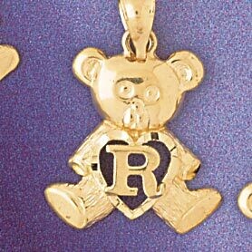 Dazzlers Jewelry Initial R Teddy Bear Pendant Necklace Charm Bracelet in Yellow, White or Rose Gold…