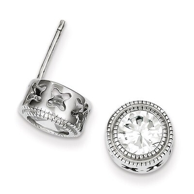Round Flower Earrings Sterling Silver Diamond QE9192, MPN: QE9192, 883957545356