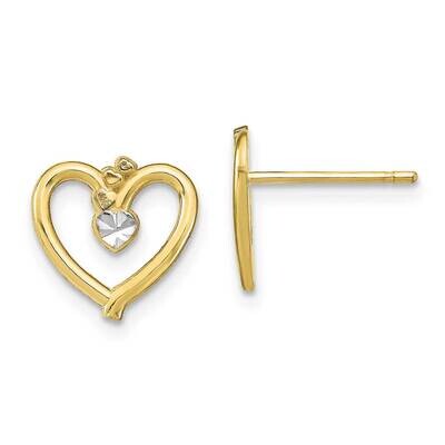 Rhodium Diamond-Cut Heart Post Earrings 10k Gold 10TE912, MPN: 10TE912, 191101565571