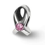 Silver Ribbon with Pink CZ Diamond Bead Sterling Silver QRS3984, MPN: QRS3984,