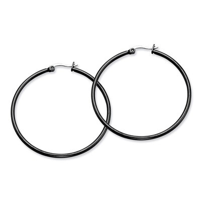 Black IP plated 48mm Hoop Earrings - Stainless Steel SRE569 by Chisel, MPN: SRE569, 191101499104