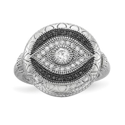 Black and White CZ Diamond Evil Eye Ring Sterling Silver Rhodium-plated QR6621, MPN: QR6621, 883957…