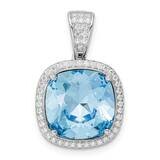 CZ Diamond &amp; Blue Swarovski Crystal Pendant Sterling Silver Rhodium-Plated QP5483, MPN: QP5483,