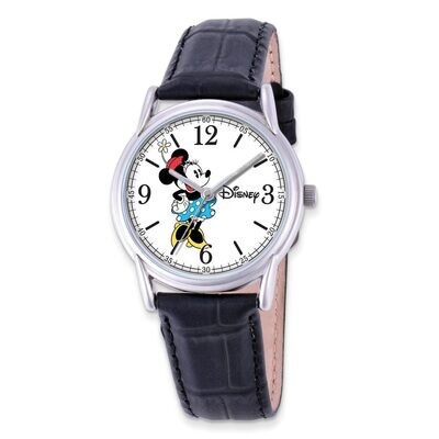 Disney Black Leather Strap Minnie Mouse Watch Adult Size XWA4385, MPN: XWA4385, 843231067523