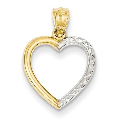 Half Diamond-cut Heart Pendant 14K Gold &amp; Rhodium YC443, MPN: YC443, 886774136059