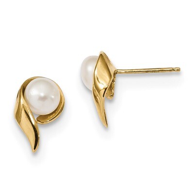 5-6mm White Button Freshwater Cultured Pearl Post Earrings 14k Gold XF606E, MPN: XF606E, 1911014342…