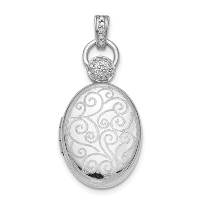 18mm Oval Diamond Accent Satin Locket Sterling Silver Rhodium QLS855, MPN: QLS855, 886774079479