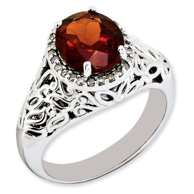 Garnet &amp; Diamond Ring Sterling Silver QR3285GA, MPN: QR3285GA, 883957149493