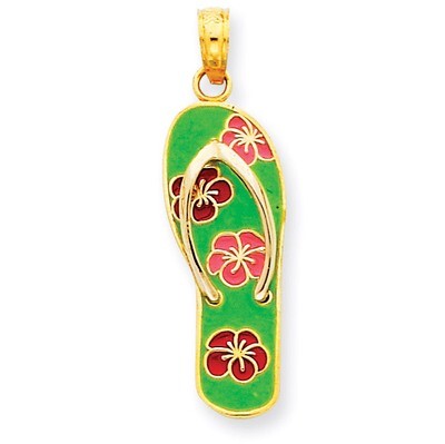 Enameled Flowers on Green Flip Flop Pendant 14k Gold YC560, MPN: YC560, 637218123322