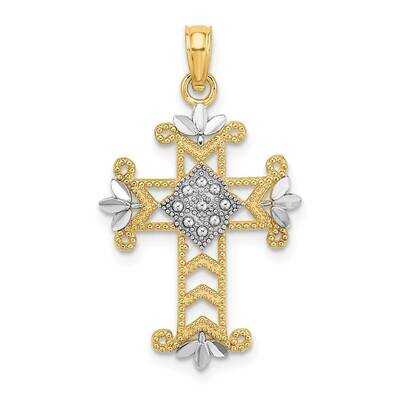 Beaded Cross Charm 14k Gold Rhodium Diamond-cut K9258, MPN: K9258, 637218088584