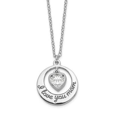 Heart Love You Mom with 2 inch Extender Necklace Sterling Silver Rhodium-plated CZ Diamond QG5405-1…