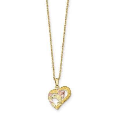 18 Inch Black Hills Gold Hummingbird in Heart Necklace 10k Tri-color 10BH692-18, MPN: 10BH692-18, 3…