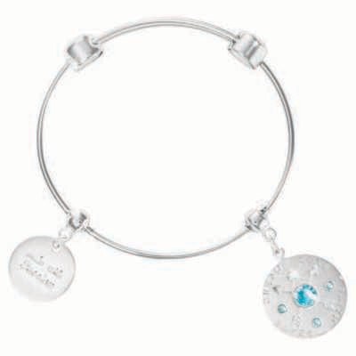 Nikki Lissoni Charm Bangle with Two Fixed Charms Made with Passion Dreamlovefaithpeace Silver-Plate…