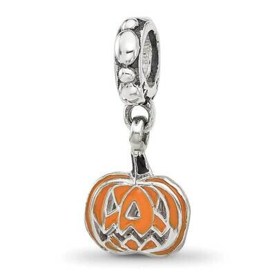 Orange Enameled Pumpkin Dangle Bead Sterling Silver QRS4387, MPN: QRS4387,