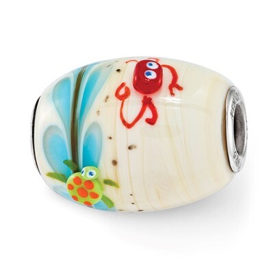 Sea Life Catchn A Wave Fenton Glass Bead Sterling Silver QRS3702, MPN: QRS3702, 19727656629
