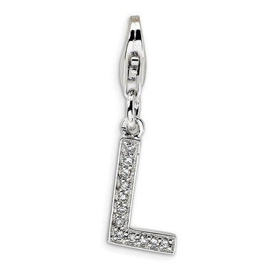 Letter L Charm Sterling Silver Synthetic Diamond QCC105L by Amore La Vita, MPN: QCC105L, 8839573301…