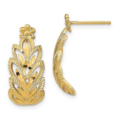Leaf Pattern Post Earrings 14k Gold Diamond-cut TE729, MPN: TE729, 637218078479