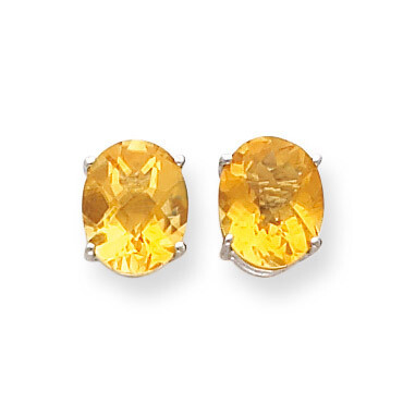 10x8mm Oval Citrine Checker Earrings 14k White Gold XE90WCC, MPN: XE90WCC, 883957225043