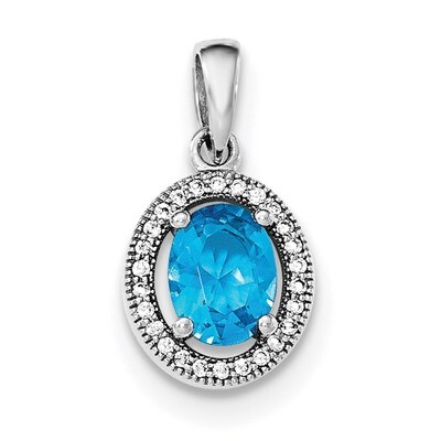 Blue &amp; White CZ Diamond Oval Pendant Sterling Silver Rhodium-plated QP4251, MPN: QP4251, 8839576706…