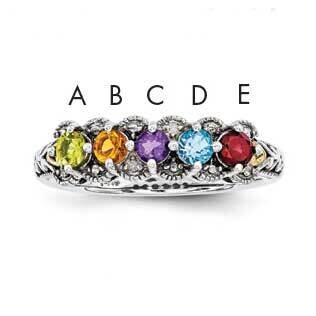 Five-Stone and Diamond Mother&#39;s Ring Sterling Silver &amp; 14k Gold QMR38/5SY-10, MPN: QMR38_5--6, 8867…