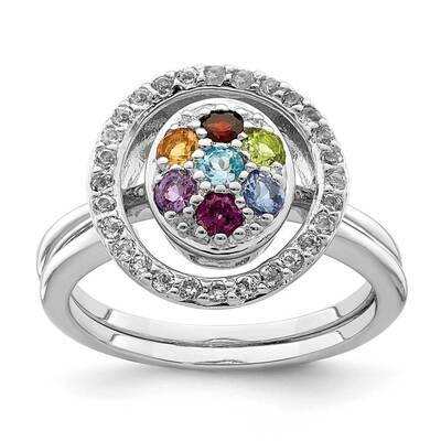 Multi-gemstone with Halo 2 Ring Set Sterling Silver Rhodium-plated QR7140, MPN: QR7140,