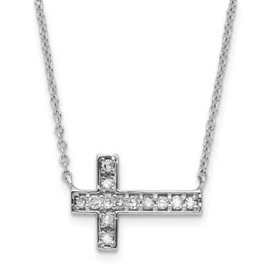 14k White Gold Polished Diamond Sideways Cross with 3 in ext Necklace PXD2996-4WX53