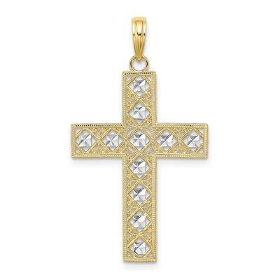 Rhodium Diamond-Cut and Cut-Out Cross Charm 10k Gold 10K9542, MPN: 10K9542,