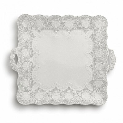 Arte Italica Merletto Antique Square Platter with Handles MER0043AL