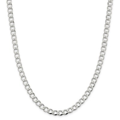 22 Inch 6.4mm Polished Flat Curb Chain Sterling Silver QLFB150-22, MPN: QLFB150-22, 883957753621