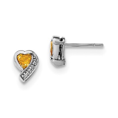 Citrine and Diamond Heart Earrings Sterling Silver Rhodium-plated QE12618CI, MPN: QE12618CI, 191101…