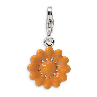 Orange Enameled Flower Charm Sterling Silver QCC399 by Amore La Vita, MPN: QCC399, 883957333564