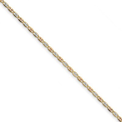 7 Inch 2.75mm Tri-color Pave Valentino Chain 14k Gold &amp; Rhodium PVL060-7, MPN: PVL060-7, 8867745614…