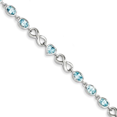 Oval Heart Blue Topaz Bracelet Sterling Silver QX875BT, MPN: QX875BT, 883957410074
