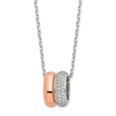 CZ Diamond with 2 In Extender Necklace 16 Inch Sterling Silver Rose-Tone QG6105-16, MPN: QG6105-16,…