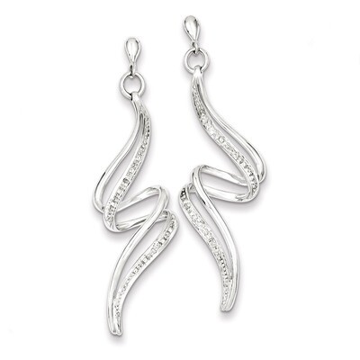 Swirl Post Dangle Earrings Sterling Silver Rhodium-plated Diamond QE10599, MPN: QE10599, 8839573569…