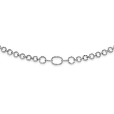 CZ Diamond Fancy Link with 3 In Extender Necklace 17 Inch Sterling Silver Rhodium-Plated Polished Q…