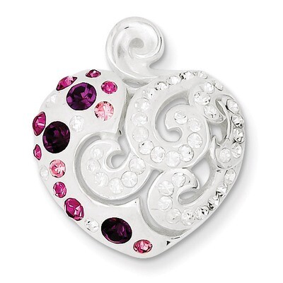 Sterling Silver Pink and White Stellux Crystal Heart Pendant QP2495