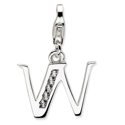 Letter W Charm Sterling Silver Synthetic Diamond QCC104W by Amore La Vita, MPN: QCC104W, 8839573305…