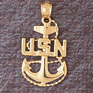 Dazzlers Jewelry Us Navy Sign Pendant Necklace Charm Bracelet in Yellow, White or Rose Gold 4648, M…