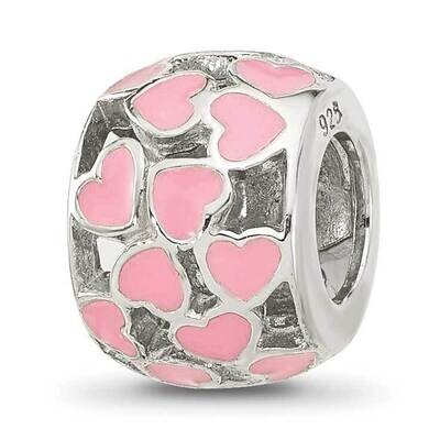 Polished Pink Enameled Hearts Bead Sterling Silver QRS4409, MPN: QRS4409,