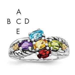 Five-Stone Mother&#39;s Ring Sterling Silver &amp; 14k Gold QMR43/5SY-10, MPN: QMR43_5--6,