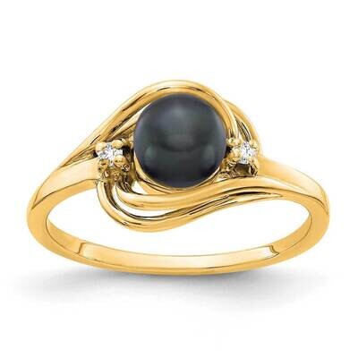 5.5mm Black Freshwater Cultured Pearl Diamond Ring 14k Gold Y1968BP_AA, MPN: Y1968BP_AA, 8839570747…