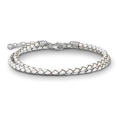 White Leather 14 Inch with 2in Extender Choker Wrap Bracelet Sterling Silver QRS4049WHT-14, MPN: QR…
