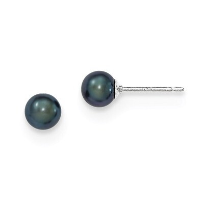 5-6mm Black Freshwater Cultured Round Pearl Stud Earrings Sterling Silver QE12701, MPN: QE12701, 19…