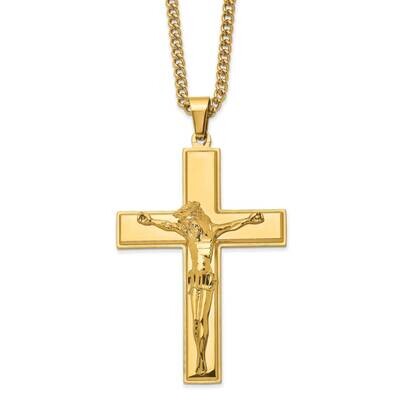 Yellow Ip-Plated Crucifix 24 Inch Necklace Stainless Steel Polished SRN2768-24 by Chisel, MPN: SRN2…