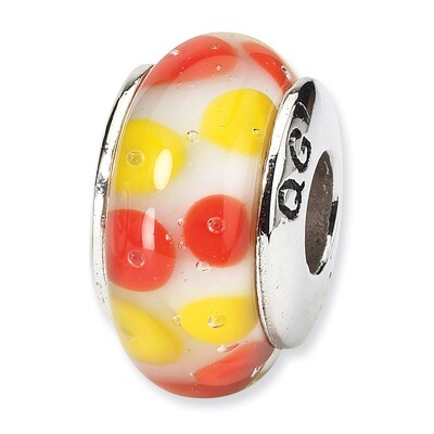 Red White Hand-blown Glass Bead - Sterling Silver QRS626, MPN: QRS626, 883957725369