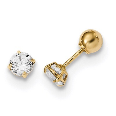 Madi K Polished Reversible Ball and CZ Diamond Earrings 14k Gold SE2505, MPN: SE2505, 191101901751