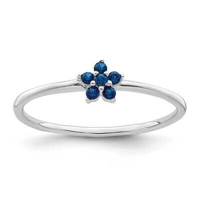 Blue CZ Diamond Flower Ring Sterling Silver Rhodium-Plated Polished QR7376, MPN: QR7376,